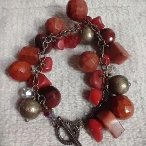 Orange beaded chain toggle bracelet